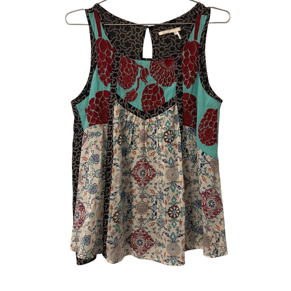 Floreat Anthropologie Patchwork Embroidered Floral Top, viscose/cotton, Size 8